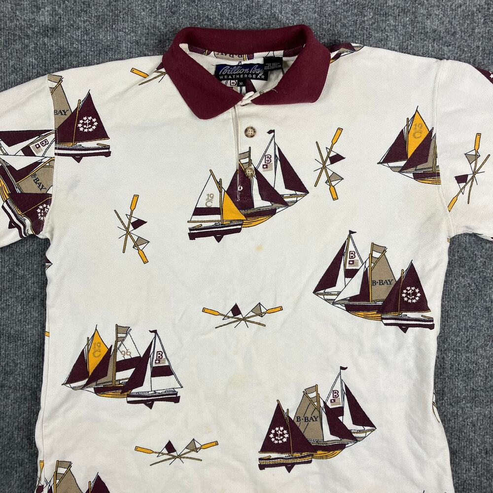 Billion Bay Polo Mens XL‎ Nautical Sailboat Print Short Sleeve Cotton Shirt